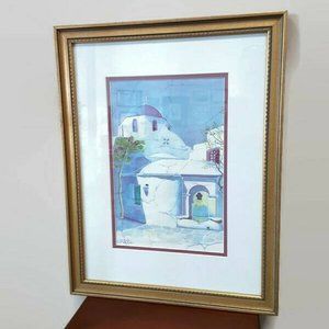 Anastasi Church In Greece Framed Silk Artwork - FINAL SALE